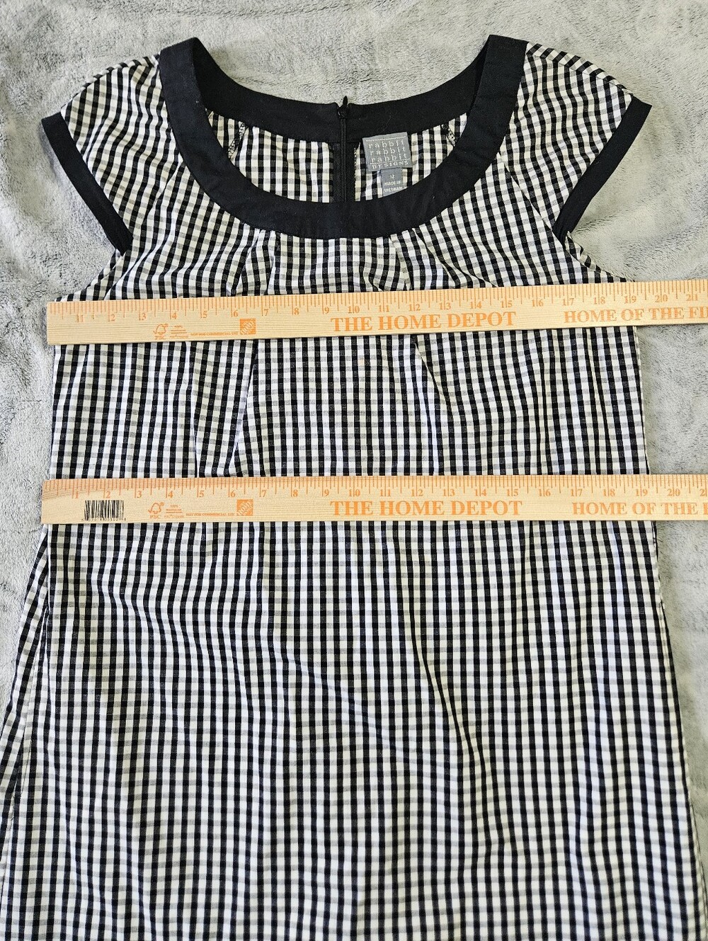 0207 Rabbit Rabbit Rabbit Designs Gingham Dress Black White Size 12 Retro Fall - Picture 11 of 14